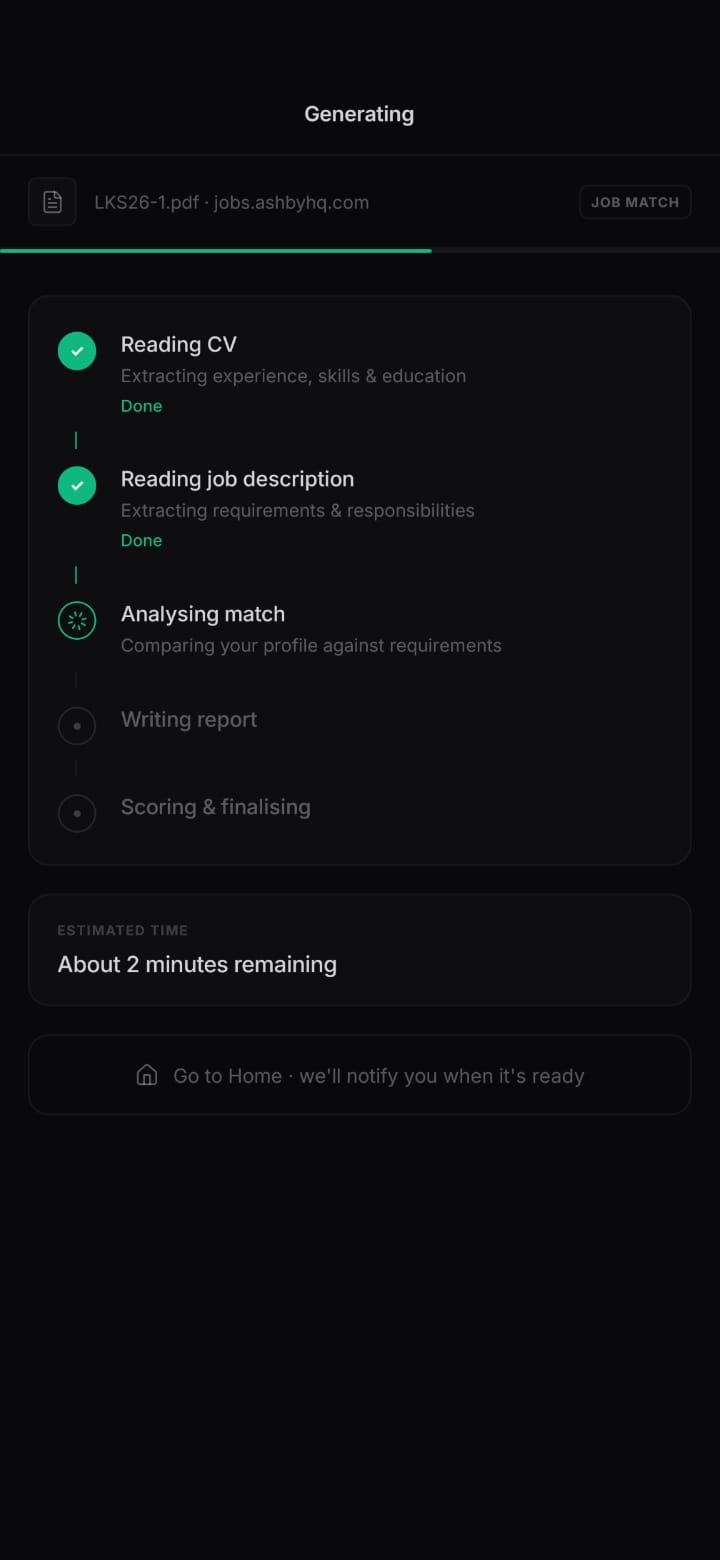 Execue mobile app generating analysis screen