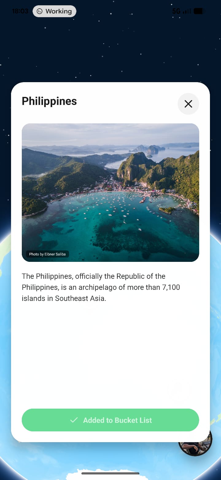 Pinr mobile app destination detail screen