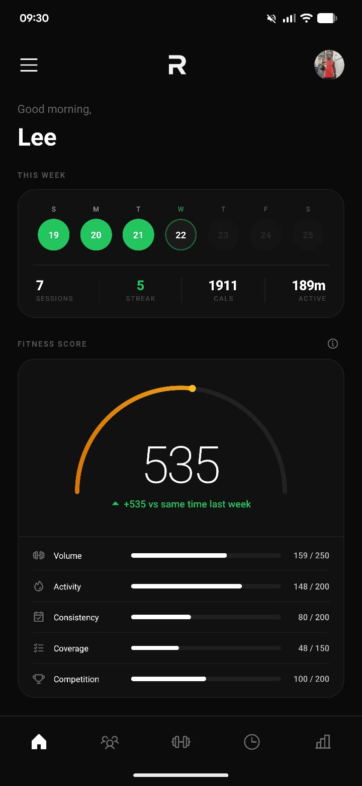 Ryval mobile app home dashboard
