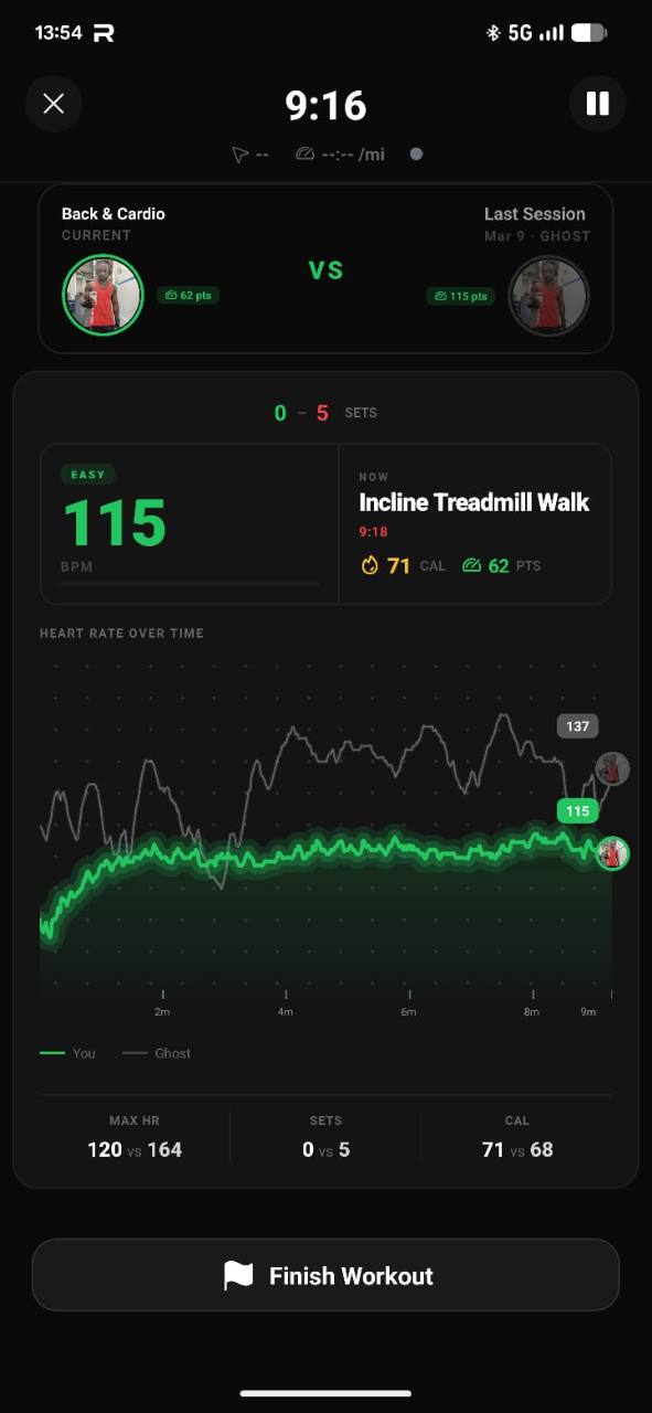 Ryval mobile app workout screen