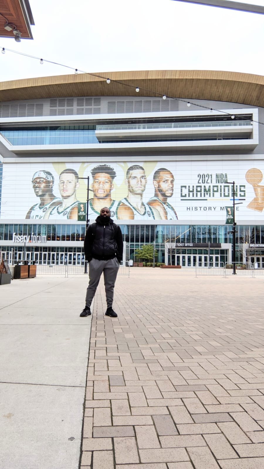 Lee Sam outside Fiserv Forum in Milwaukee